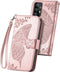 Wallet Case for Galaxy A52 4G/5G, PU Leather Flip Cover with Wrist Strap, Cash Credit Card Slots, Emboss Butterfly