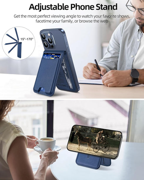 Magsafe Wallet for iPhone - Strongest Magnetic Wallet with Adjustable Stand, Works with Apple Find My, 6 Cards Holder,