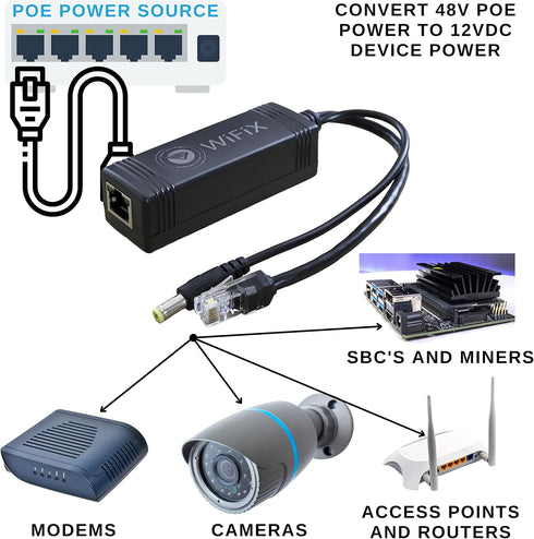 WiFiX 48V 12V 3A 10M/100M/1000M/2500M 2.1mm Active PoE Splitter | to | PoE+ - Support, Power Plug Tip for Outdoor