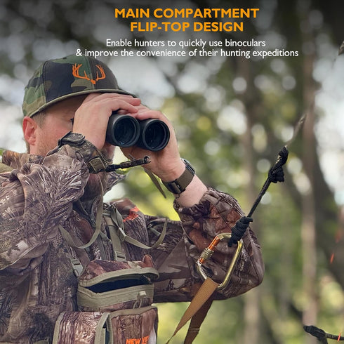 NEW VIEW Bino Packs for Hunting - Adjustable Camo Chest Pack with Detachable Rangefinder Pouch