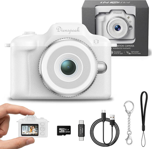 Dienspeak Tiny Digital Camera, Vintage Mini Keychain Camera for Teens & Beginners, Cute