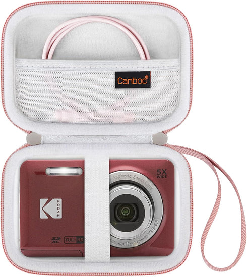 Canboc Hard Case for Kodak PIXPRO Friendly Zoom FZ55/FZ53/FZ45 16MP Digital Camera, Rose Gold with Mesh Pocket for SD