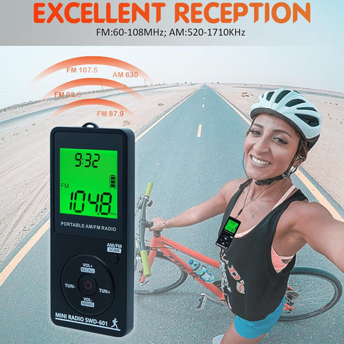 Personal Portable Radio AM/FM, Mini Radio with Digital Tuning LCD Display, Rechargeable Pocket Radio with Earphone,