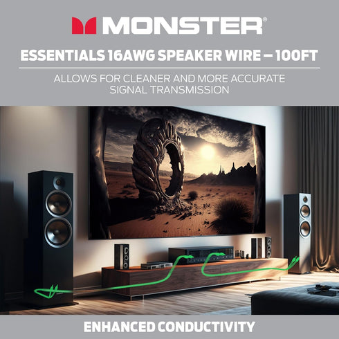 Monster Essentials High Performance Speaker Wire, 16 Gauge Copper Clad Aluminum (CCA), 100 FT Spool