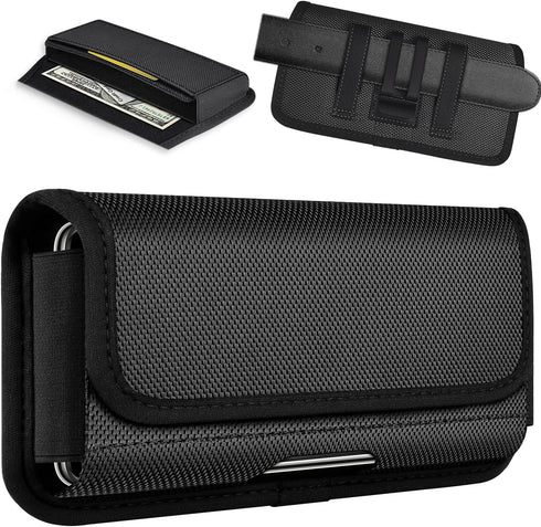 ykooe Rugged Nylon Holster for iPhone 15 Pro Max, 15 Plus, 11 Pro Max, 12 Pro Max, 13 Pro Max, 14 Plus - Black - XL