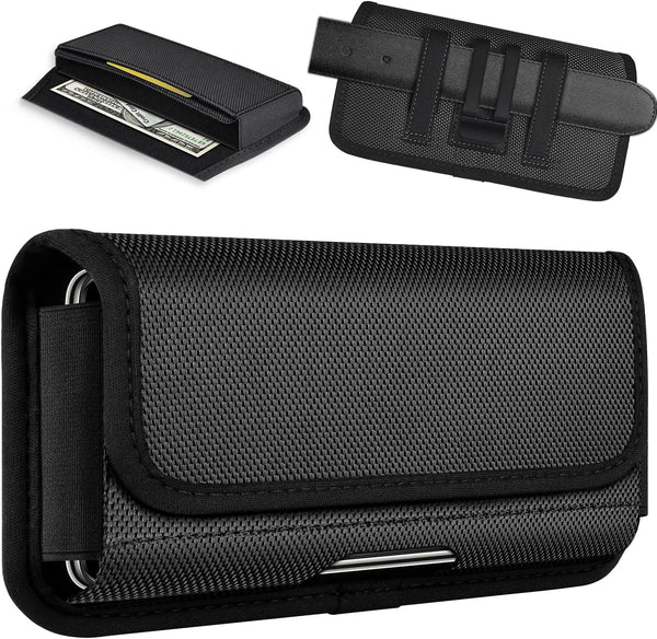 ykooe Rugged Nylon Holster for iPhone 15 Pro Max, 15 Plus, 11 Pro Max, 12 Pro Max, 13 Pro Max, 14 Plus - Black - XL