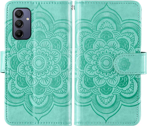 Asuwish Phone Case for Samsung Galaxy A15 5G, Wallet Cover with Tempered Glass Screen Protector, Green