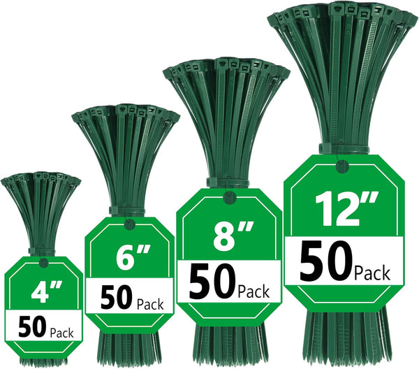 Glufirm Green Zip Ties, Zip Ties Assorted Sizes 4/6/8/12 inch, 200 Pack, 18-50