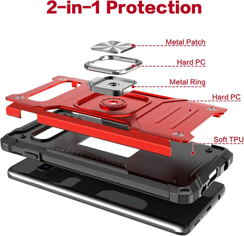 Galaxy S10 Plus Case, Slim Fit Hybrid Drop Test Cover with Car Mount Kickstand Protective Phone Case, Red