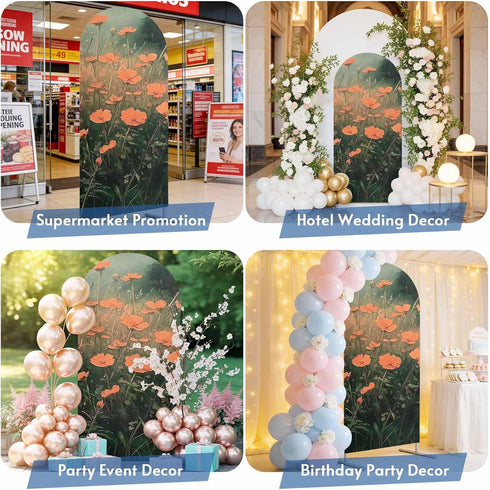 Jnbasdffb 6.6 Red Spring Floral Wedding Arch Cover, Stretchy Spandex Arch Backdrop Stand Covers FT, Modern Oil Painting