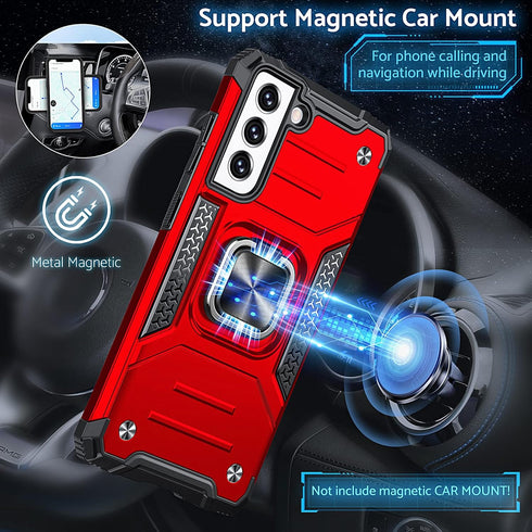 Anqrp Galaxy S21 FE Case - Military Grade Protective Cover with Rotatable Metal Ring Kickstand, Red