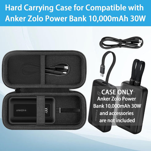 khanka Hard Travel Case for Anker Zolo Power Bank, 10,000mAh 30W Portable Charger, Case Only (Black)