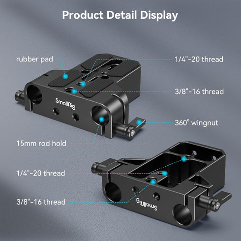 SmallRig Camera Base Plate with 15mm LWS Rod Rail Clamp for Sony A6500, A6600, A6300, Canon R5, R6 - 1674