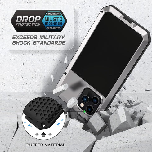 Lanhiem Heavy Duty Metal Case for iPhone 13 Pro Max, Rugged Shockproof Cover with Built-in Glass Screen Protector,