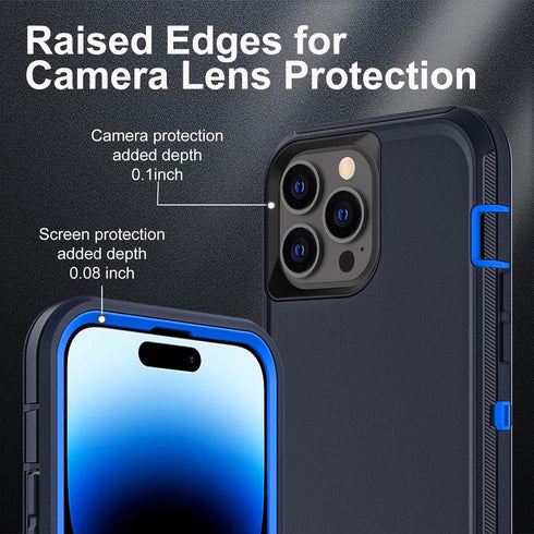 Military Grade 3 in 1 iPhone 14 Pro Case, Heavy Duty Shockproof/Dust Proof with 2Pcs Tempered Glass Protector (Navy