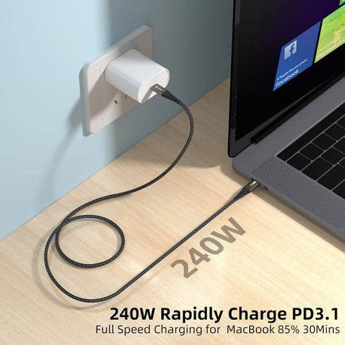 USB C to USB C Cable 240W, Nylon USB2.0 3.3FEET, 480Mbps Data Transfer, 5A Fast Charging for iPhone 15 Series, Samsung