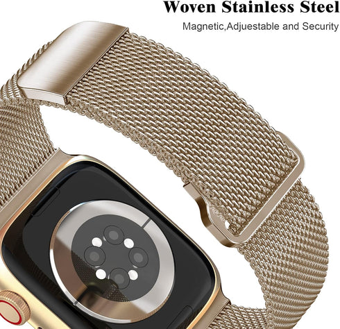Geoumy Metal Magnetic Bands for Apple Watch 38mm, Stainless Steel Milanese Loop Replacement Strap (Light Gold)
