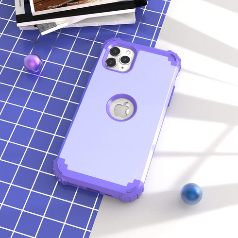 IDweel for iPhone 11 Pro Max Case with Tempered Glass, Hybrid 3 in 1 Shockproof Slim Heavy Duty Protection, Purple