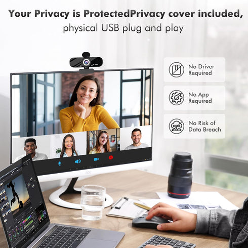 Gozvrpus 1080P USB HD Webcam with Built-in Microphone and Rotatable Tripod, Video, Wide Angle Camera, Privacy Cover