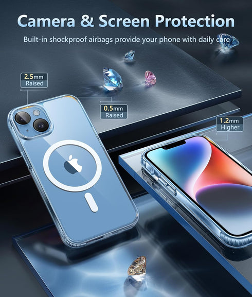 FNTCASE iPhone 14 Phone Case: Clear Magnetic Military Grade Drop Protection Cover for iPhone 13 - 6.1 Inch (Clear)