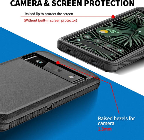 Anloes Case for Google Pixel 6, Heavy Duty Shockproof Dustproof Rugged Defender 3 in 1 Bumper Cover, Black