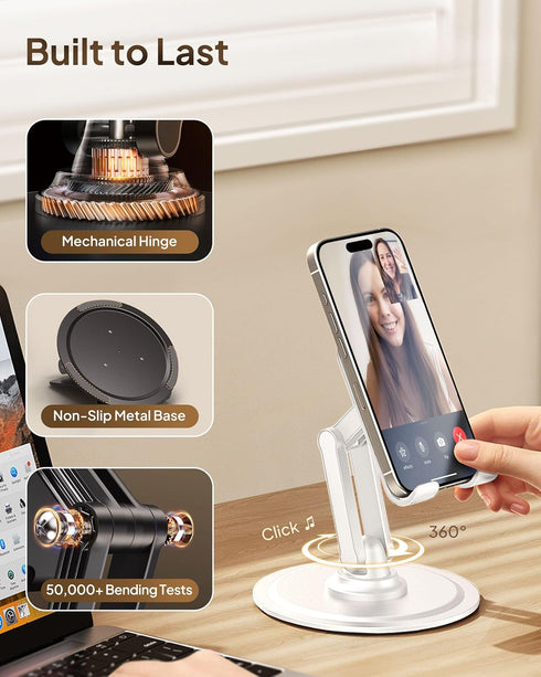 Cooper 360° Stand - Adjustable Cell Phone Stand for Desk, 360° Click-Rotating, Multi-Angle, Portable, Cream White