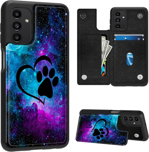 Wallet Phone Case for Samsung Galaxy A13 5G, Card Holder with Kickstand, Dog Pawprint Love PU Leather Cover