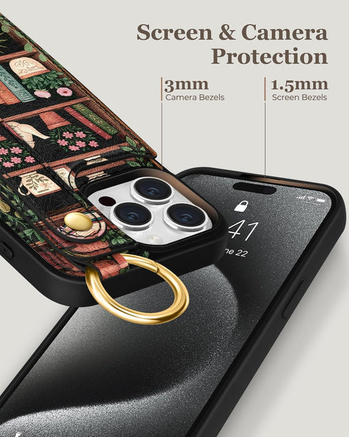 Petitian 15 15 for iPhone Pro Wallet Case - Women Girls Cute Girly Aesthetic Unique Design Leather Credit Card Holder