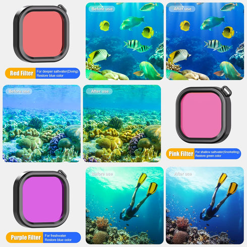 Waterproof Case with Dive Filters for GoPro Hero 12/11/10/9 Black, 230FT Underwater Protective Housing Dive Kit