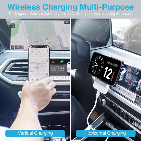 Magnetic Wireless Car Charger, 7.5W Fast Charging Mount for iPhones, Wireless Charger & Magnetic Car Dashboard Phone