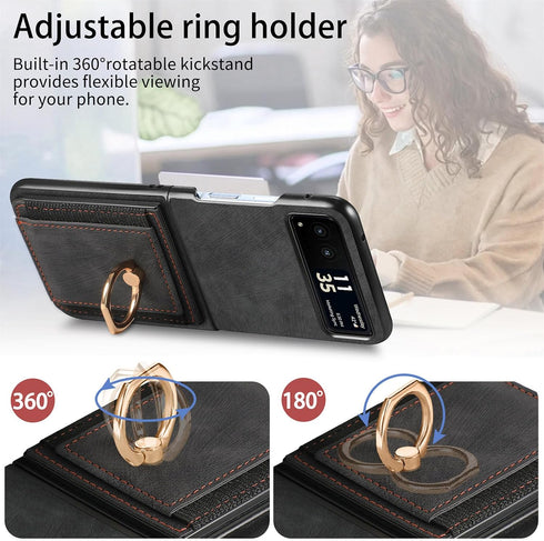 Asuwish Motorola Razr 2023 Case, Card Slot Magnetic Back Case with Ring Holder, Kickstand for Razr 40 Gen 3