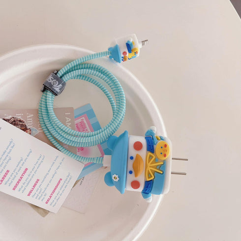 3D Cute Cartoon Charger Protector Case for Apple 20W USB-C Power Adapter and Lightning Cable (Hat Duck)