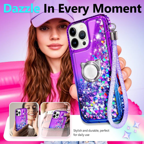 NGB Designed iPhone 12 Mini Case, Purple/Blue Glitter Liquid Sparkle Cover with Tempered Glass Protector