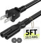 Vockjour 2 Prong AC Power Cord 5Ft Black, Universal Power Cable Replacement for