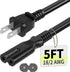 Vockjour 2 Prong AC Power Cord 5Ft Black, Universal Power Cable Replacement for