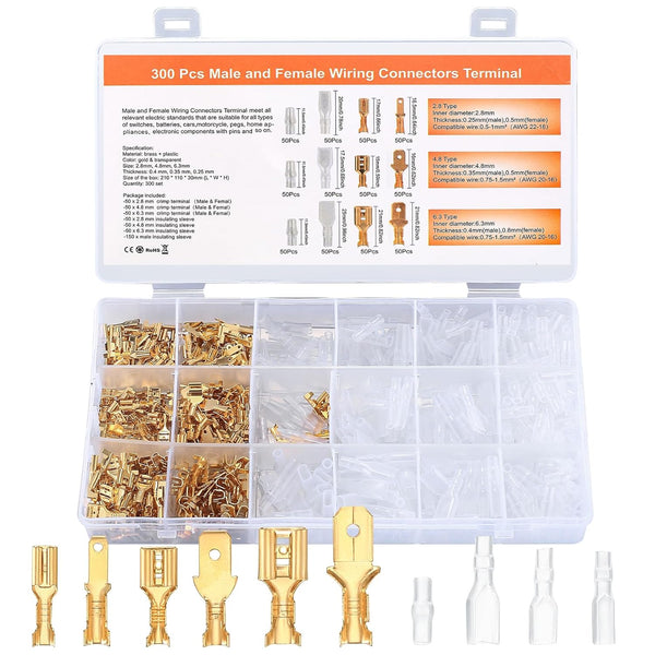 600 Pcs 2.8mm 4.8mm 6.3mm Male and Female Wire Spade Connectors and Insulating Sleeve Kit, Car Audio Speaker Bullet