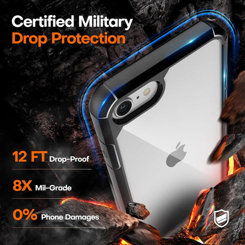 TAURI Slim iPhone SE Case 2022/3rd/2020/2nd, iPhone 8/7, Military Grade Drop Protection, Black + 2X Tempered Glass