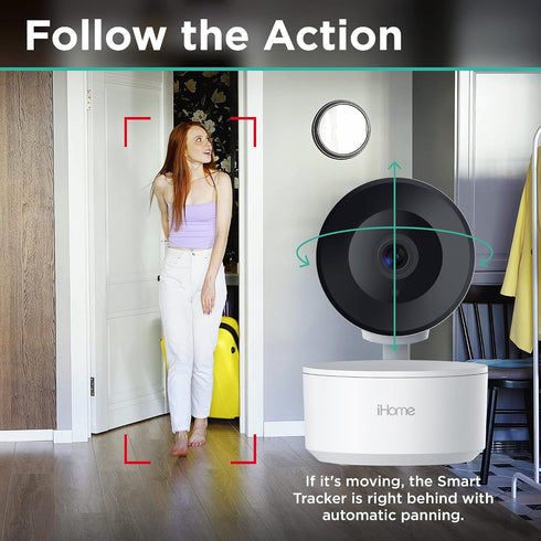 iHome 2-Way 1080p 2 Pack Roto Smart Indoor WiFi Auto-Tracking Security Camera, Home Surveillance Cameras with Audio