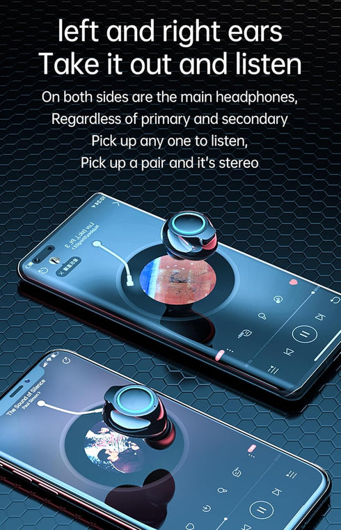 True Wireless Earbuds, 2024 Bluetooth 5.3 Headphones, Waterproof Touch Control, Built-in Mic, LED Power Display