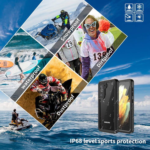 Samsung Galaxy S21 Waterproof Case, IP68 Certified Dustproof Shockproof Rugged Cover with Built-in Screen Protector