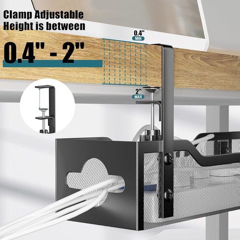 Under Desk Cable Management Tray - Litwaro 25'' Metal Cable Tray with Clamp for Desk Wire Management