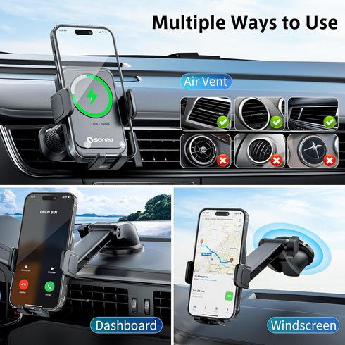 SONRU 15W 16/15/14/13/12/11, S25/24 Car Phone Holder Wireless Charger, Qi Wireless Car Charger Fast Charging Auto