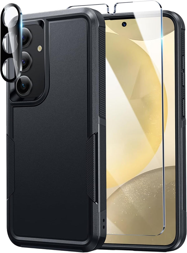 FNTCASE Samsung Galaxy S24 Case, Dual Layer Rugged Protective Phone Cover, Military Grade Drop Proof, A-Black