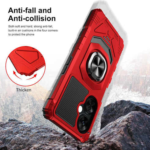 Ailiber OnePlus Nord N30 Case - Military Grade Shockproof Cover with Tempered Glass, Ring Kickstand, Red.