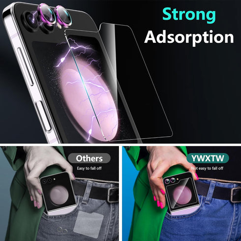 YWXTW Upgraded Alignment Tray for Samsung Galaxy Z Flip 5: 2 Pack Tempered Glass Screen Protectors + 2 Camera Lens