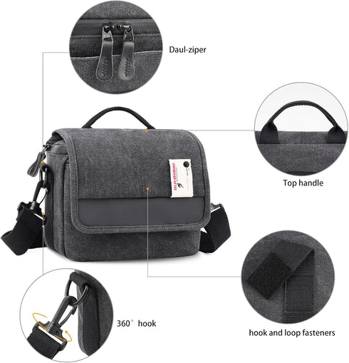 Besnfoto Small Waterproof Camera Bag Purse, Messenger Shoulder Bag for Mirrorless DSLR, Black Gray