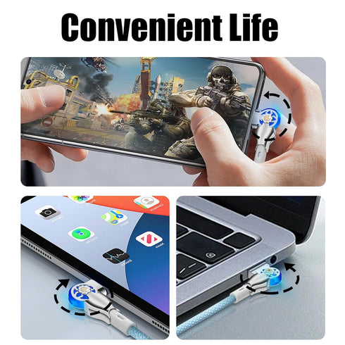 YACSEJAO Dual 180° Rotating USB Type C Cable 6.6FT, 65W USB A to USB C Nylon Braided Fast Charging & Data Transfer