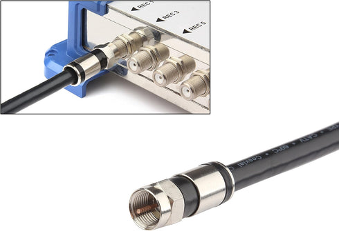 GTOTd Coaxial Cable (3 Feet) with RG6 Connector and F-Type Extension Adapter, Black Coax Satellite TV 75 Ohm