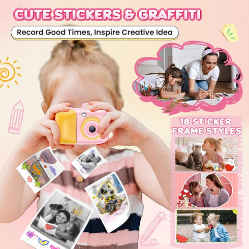 Instant Print Digital Camera for Kids, 32GB Card, FHD 1080P Video, Portable Toy
