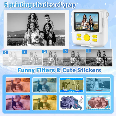 Instant Print Camera for Kids with 3 Rolls Printer Paper, 1080P Toddler Digital Camera Toys, 32GB SD Card, White
